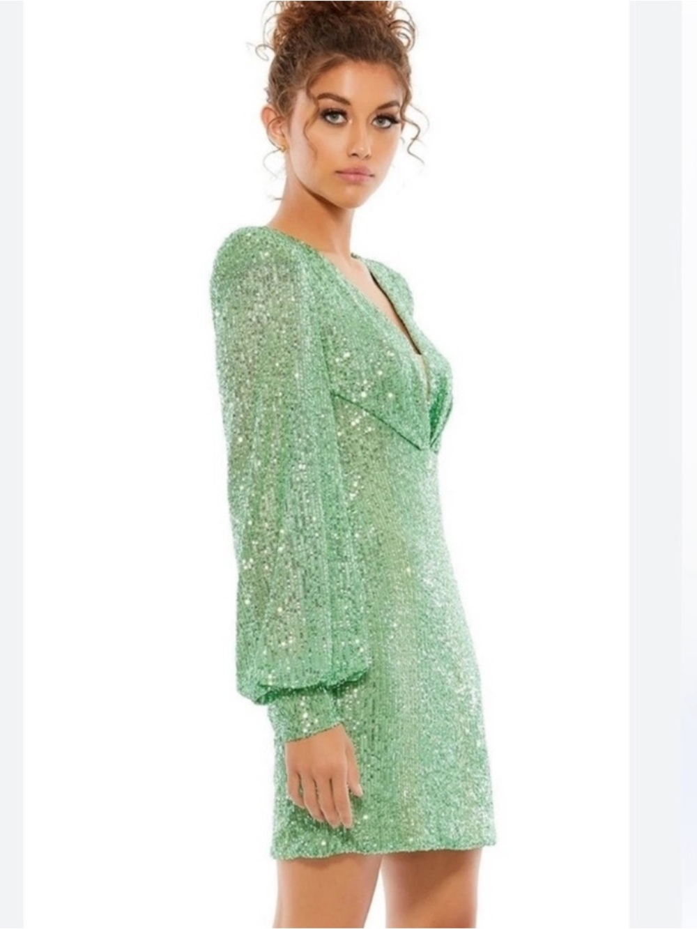 MAC DUGGAL Puff Sleeve Sequin
Minidress Green Sz 0